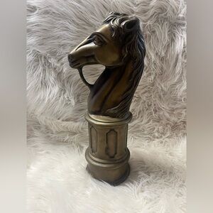 Brass Horse Head 16.5" Hitching Post Top, Heavy Metal, Tall Brass Horse Statue,